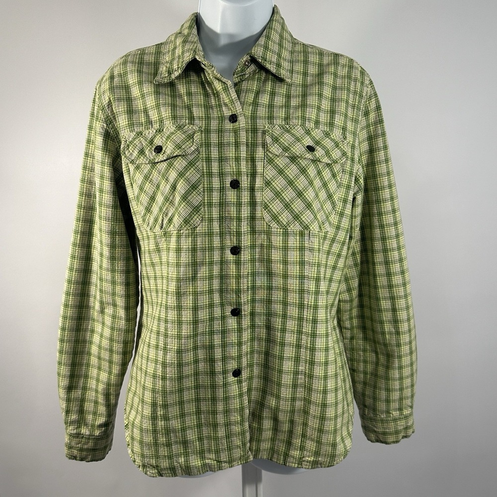 VTG Y2K Esprit Button Up Shirt Green Plaid Insulated Padded Shacket, Sz: S (b36)